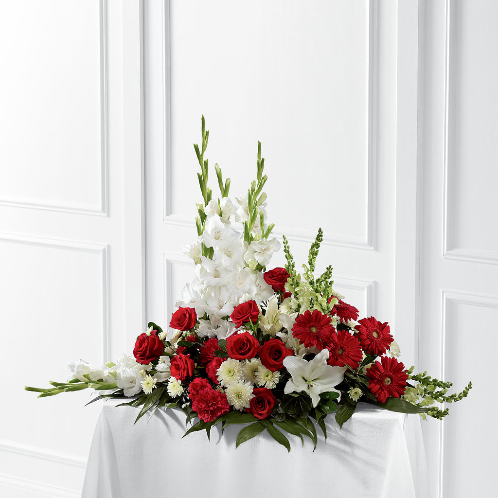 Crimson & White Arrangement – Mossholders Floral, Arvada CO