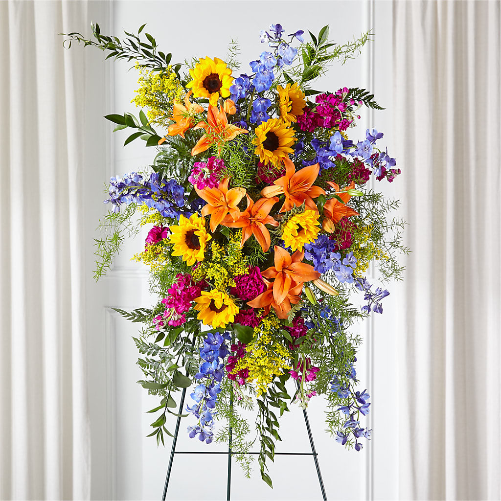 Sunlit Memories Standing Spray (Standard) – Mossholders Floral, Arvada CO