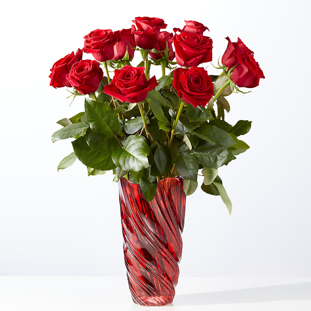 Classic Love Red Rose Bouquet with Luxe Swirl Vase – Mossholders Floral, Arvada CO