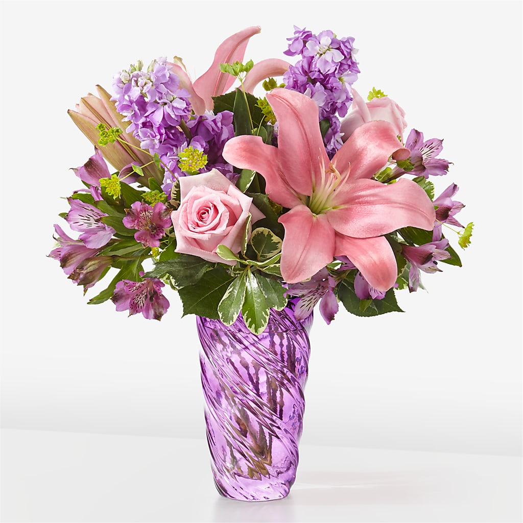 Precious Petals Bouquet with Luxe Swirl Vase – Mossholders Floral, Arvada CO