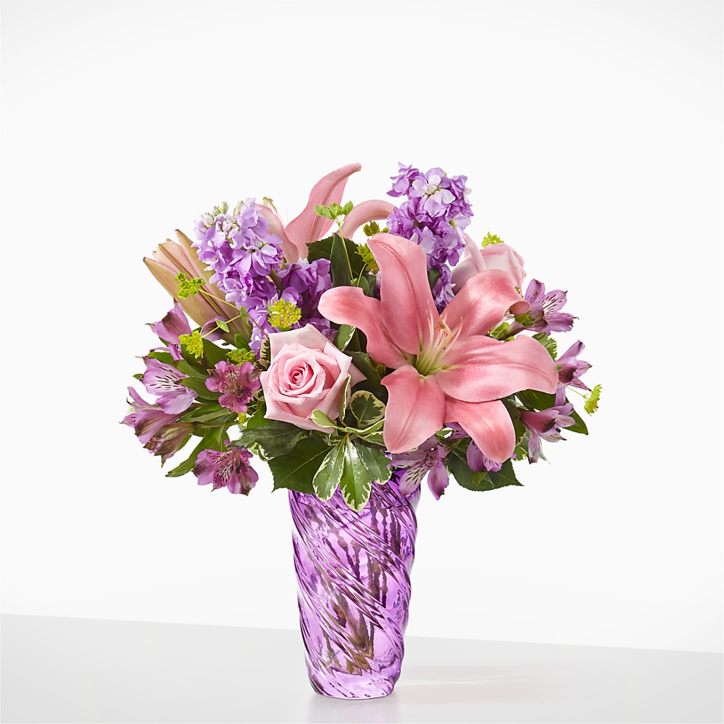 Precious Petals Bouquet with Luxe Swirl Vase – Mossholders Floral, Arvada CO