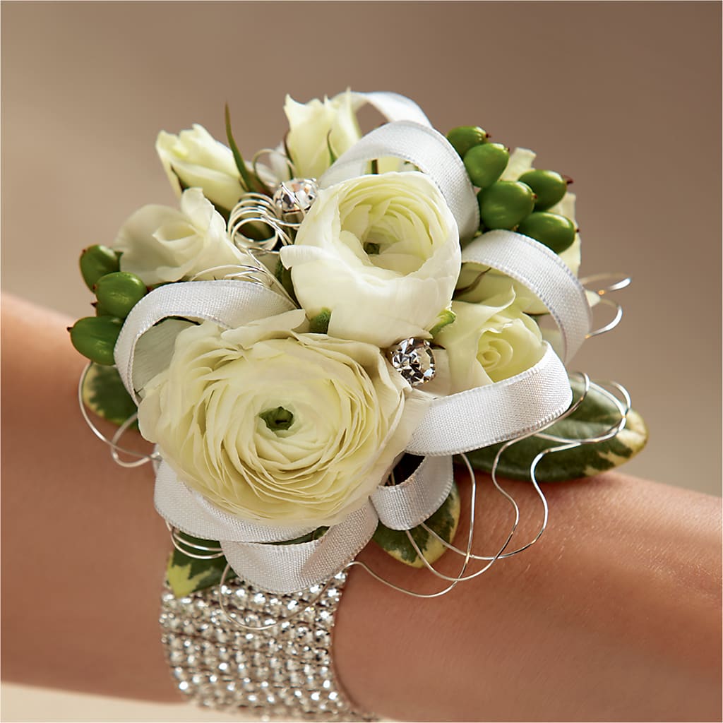 White Wedding Corsage – Mossholders Floral, Arvada CO