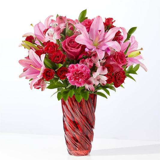 Berry in Love Bouquet with Red Swirl Vase