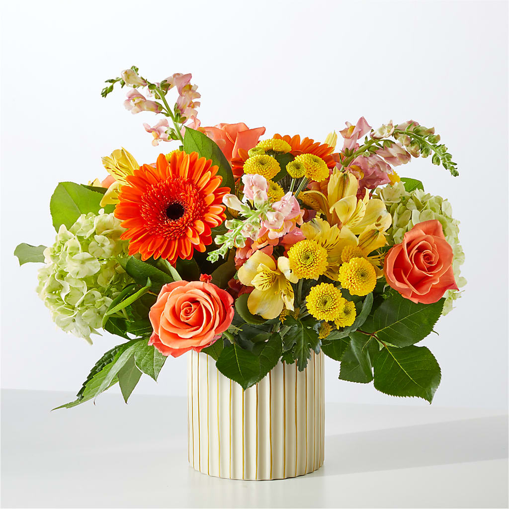 Autumn Sunshine Bouquet with Ivory Vase –  Mossholders Floral, Arvada CO