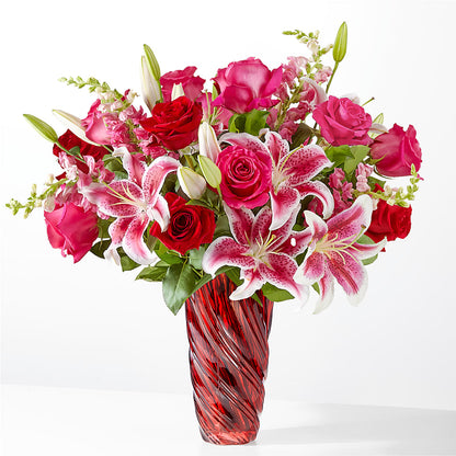 Always You Bouquet with Red Swirl Vase